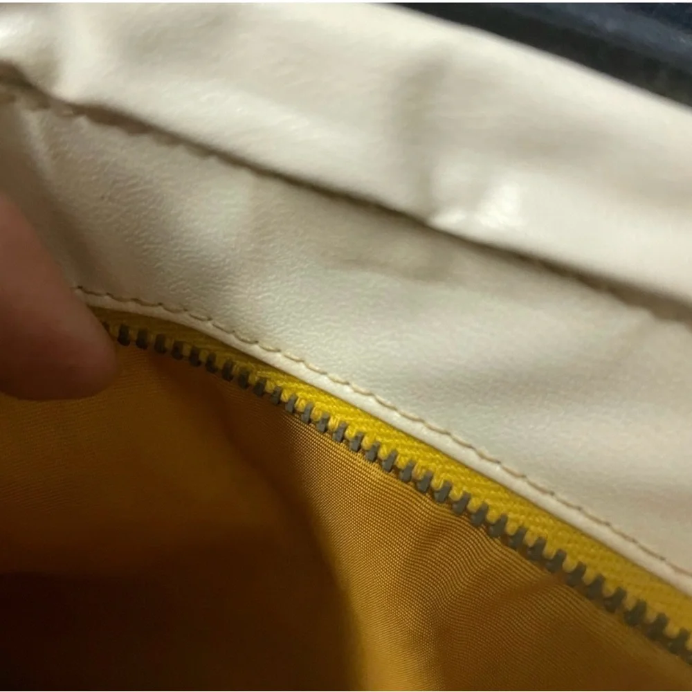 Susan Gail -Vintage White clutch with dark navy blue trim